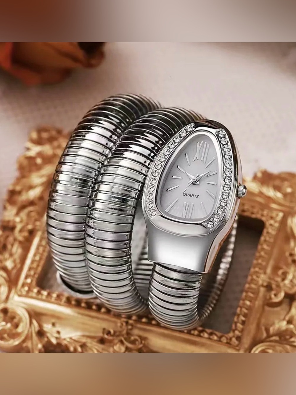 Serpentine Snake Watch Silver Coil Bangle Watch - Silver